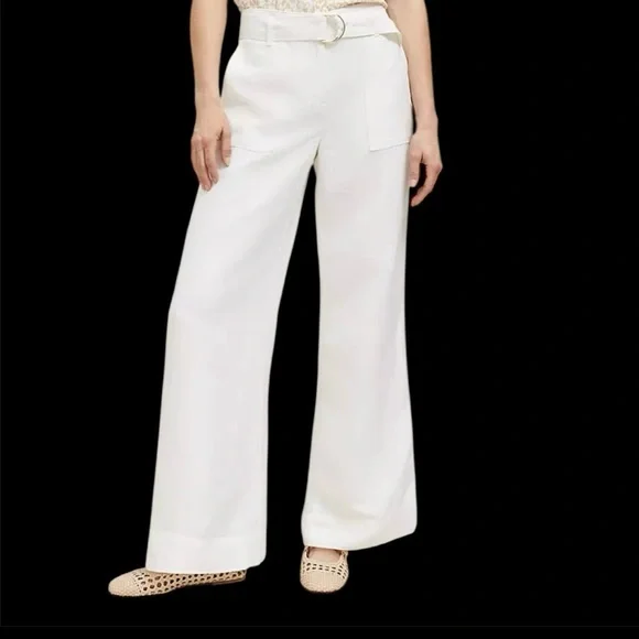 Ann Taylor The Belted Wide-Leg Pant in Linen Blend - Picture 1 of 8